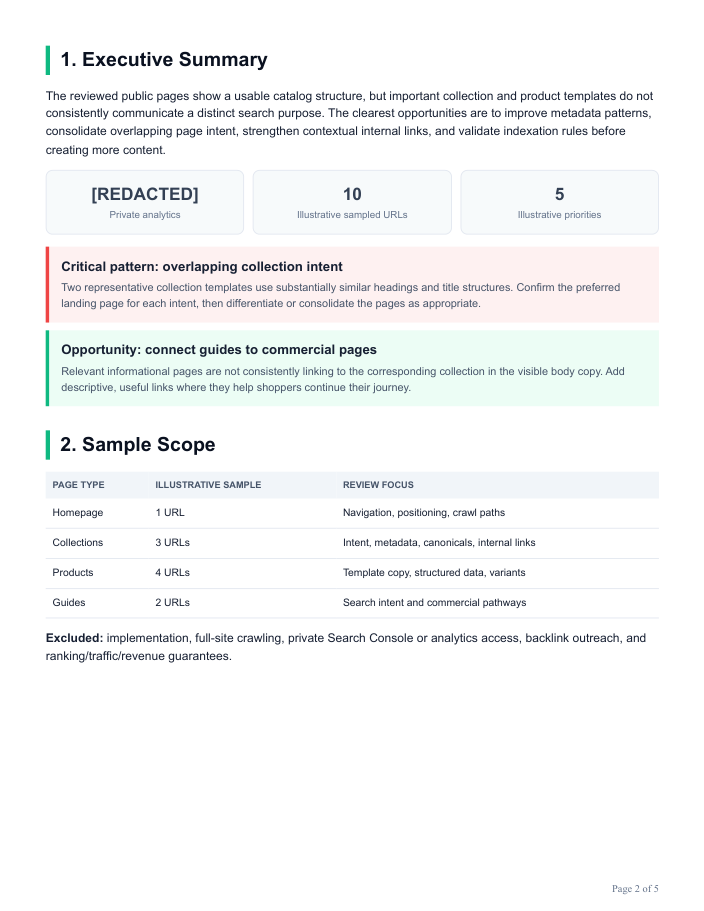 Sample audit report, findings page